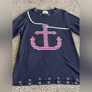 Quacker Factory Vintage Anchor Sweater Navy Pink Nautical Womens